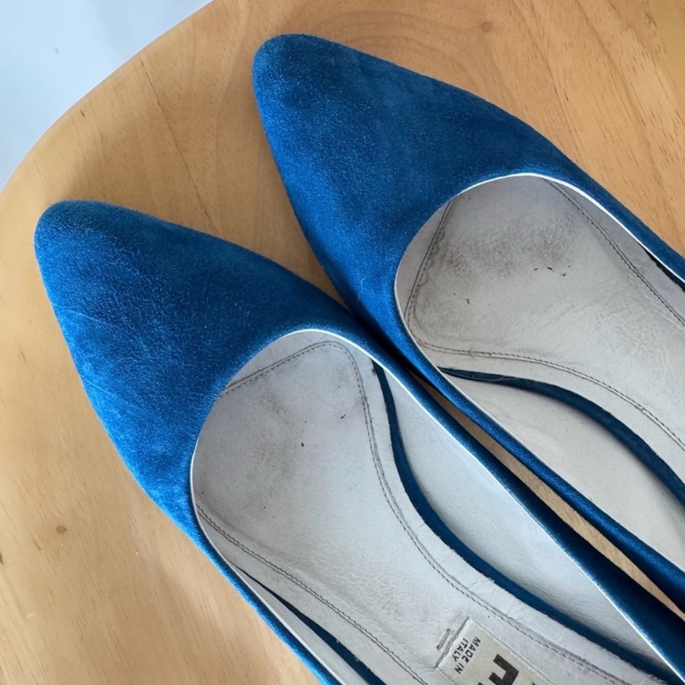 Acne Studios Teal Suede Pumps Size 38 – Minimal Designer Heel